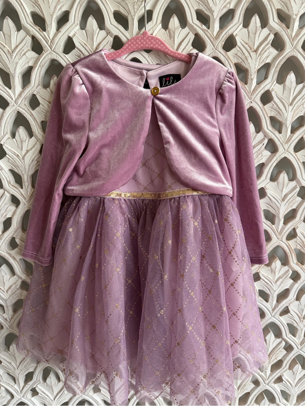 Lilt Lilac Velvet & Tulle Princess Dress with Bolero Jacket, 3T